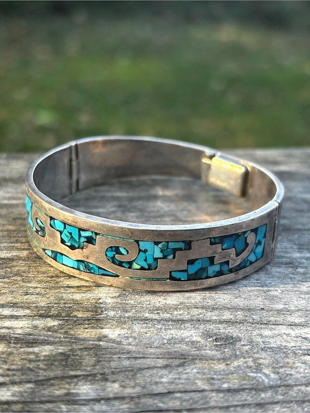 Vintage Mexican Sterling Silver Taxco Artisan (TB-81) Turquoise Cuff Bracelet